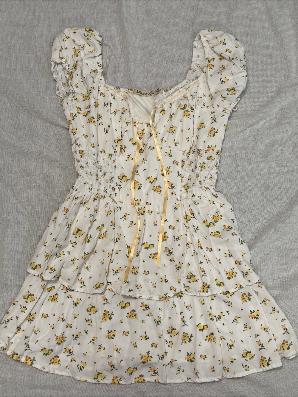 Liberty Love Cream Mini Dress with Yellow Floral Print